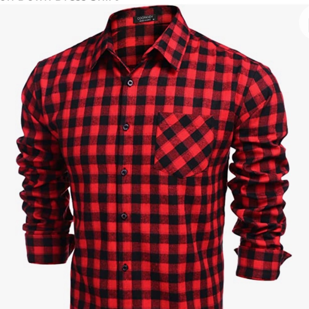MENS MEDIUM RED BLACK CHECKERED FLANNEL SHIRT CASUAL OUTDOORS HUNTING CAMPING